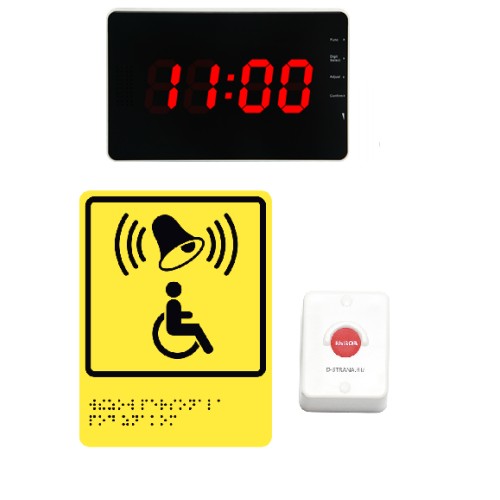 Беспроводная антивандальная кнопка вызова персонала для инвалидов (с табло и тактильной табличкой) APE510.1